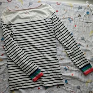Boden Breton Black & White Striped Rainbow Sleeves